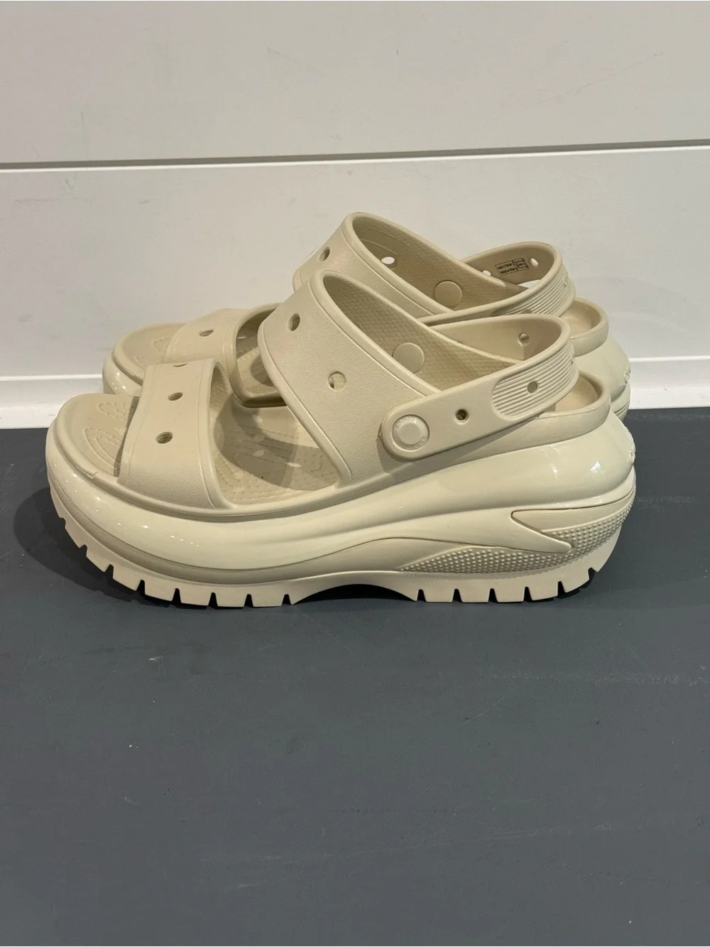 CROCS Cream Platform Sandals with Adjustable Straps